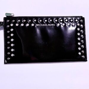 Michael Kors Black Clutch with Silver Studs and Rhinestone Accents